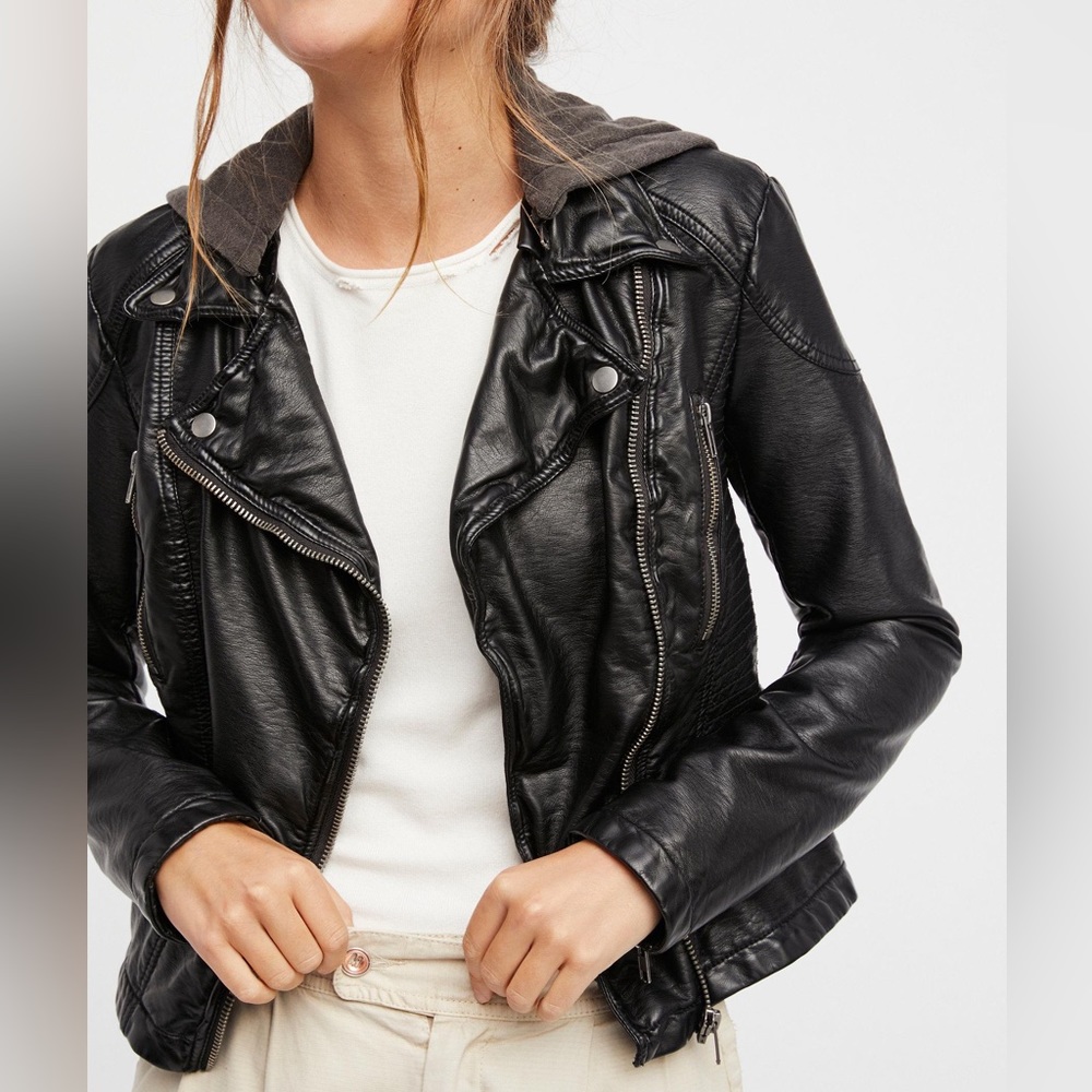 Free People Leather Moro Jacket with Hood